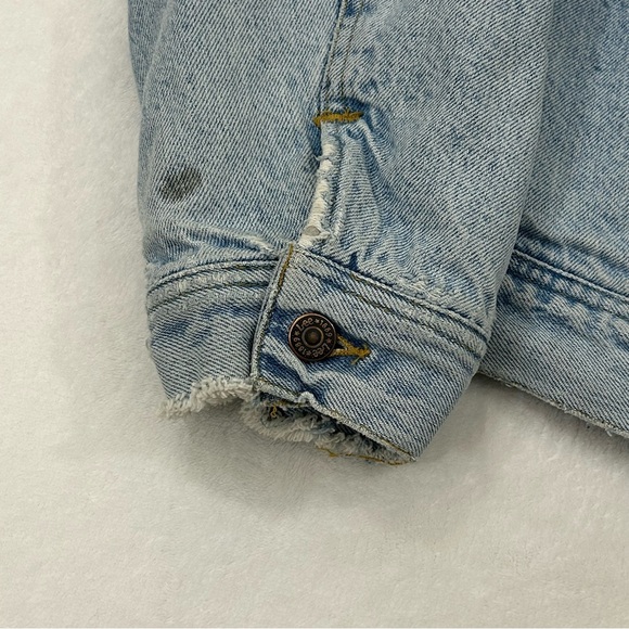 Vintage Lee Storm Rider Wool Blanket Lined Light Blue Denim Jean Jacket Men’s XL - Picture 3 of 10